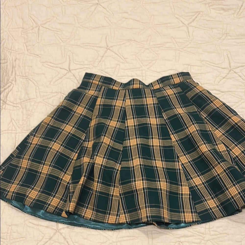 Plaid Pleated Skirt in Green and Yellow